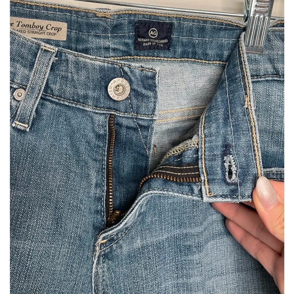 AG Adriano Goldschmied Women’s 29R Tomboy Crop Jeans Relaxed Straight Distressed